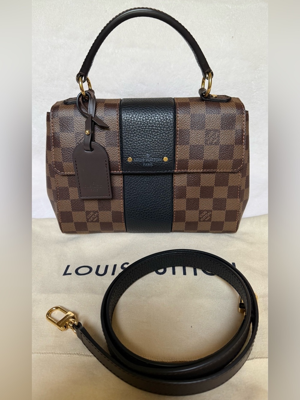 Louis Vuitton Bond Street BB Damier Ebene Black Leather Crossbody Bag Auth